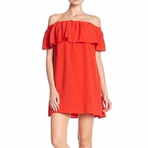 French Connection Red Polly Ruffle Casual Dress